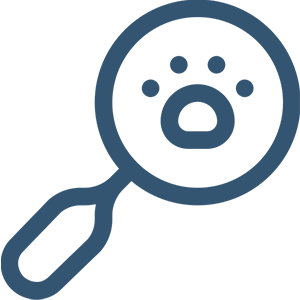 A magnifying glass and a paw print icon