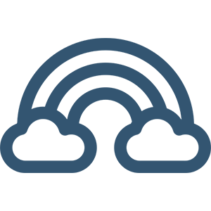 Blue rainbow and clouds icon.