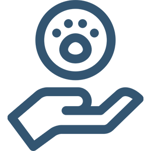 A hand holding a paw print icon