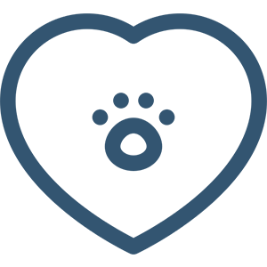 A heart icon containing a central paw print symbol.